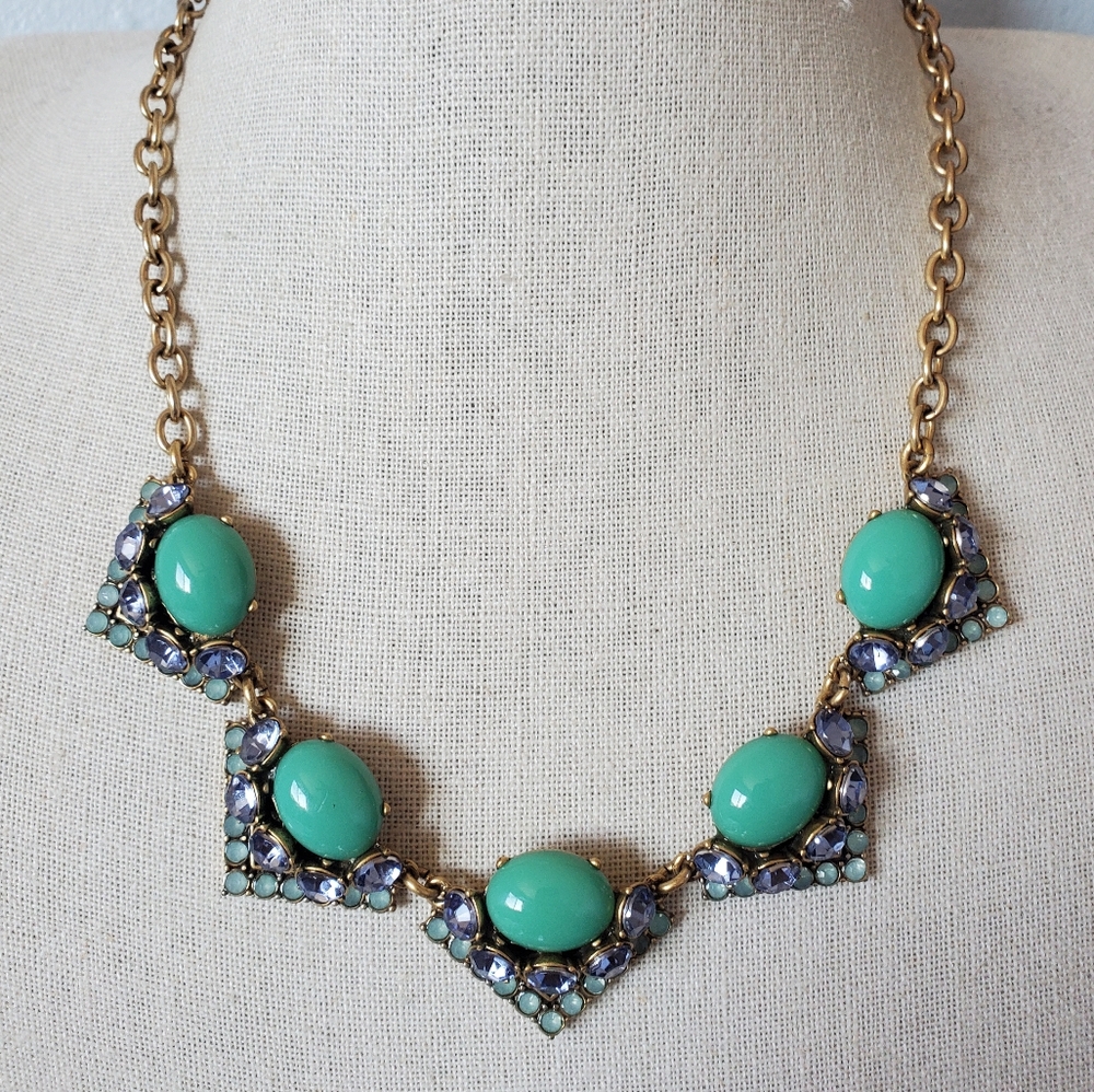 Stella & Dot Turquoise Acrylic Lavender Rhinestone Statement Necklace